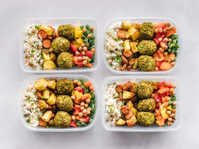 Baked Falafel Bowls with Herbed Rice and Roasted Vegetables