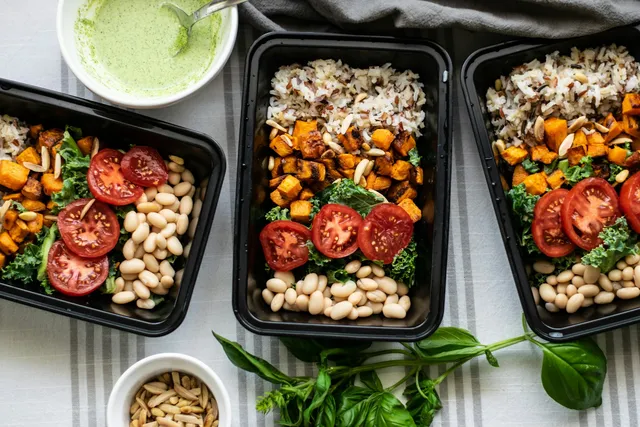 Wild Rice, Sweet Potato and White Bean Bowls with Basil Dressing