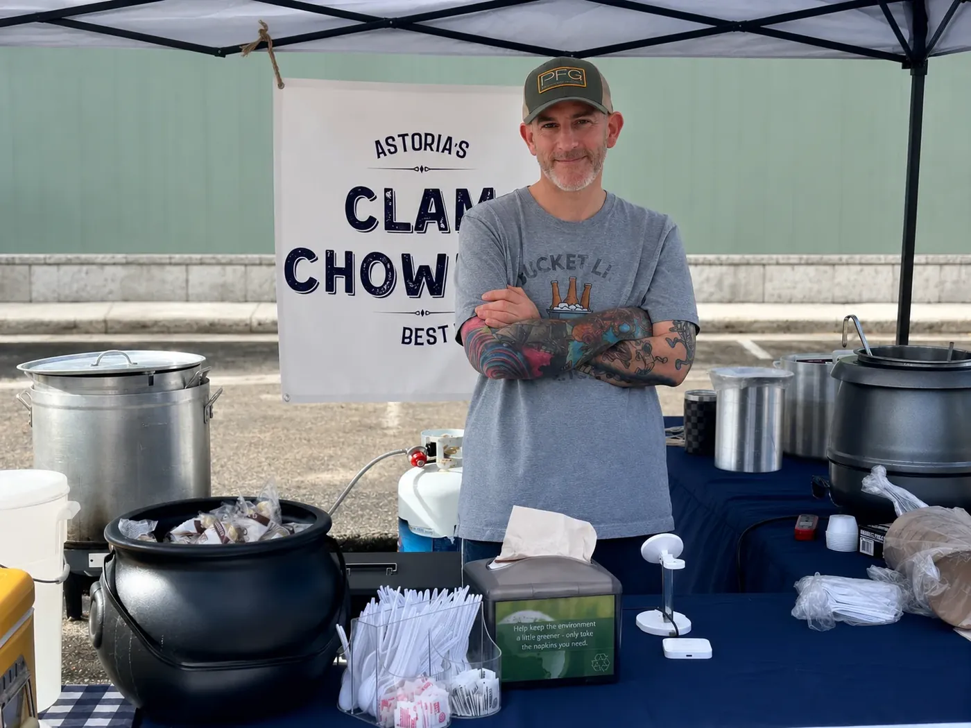 Chef Casey at the Driftline clam chowder stand